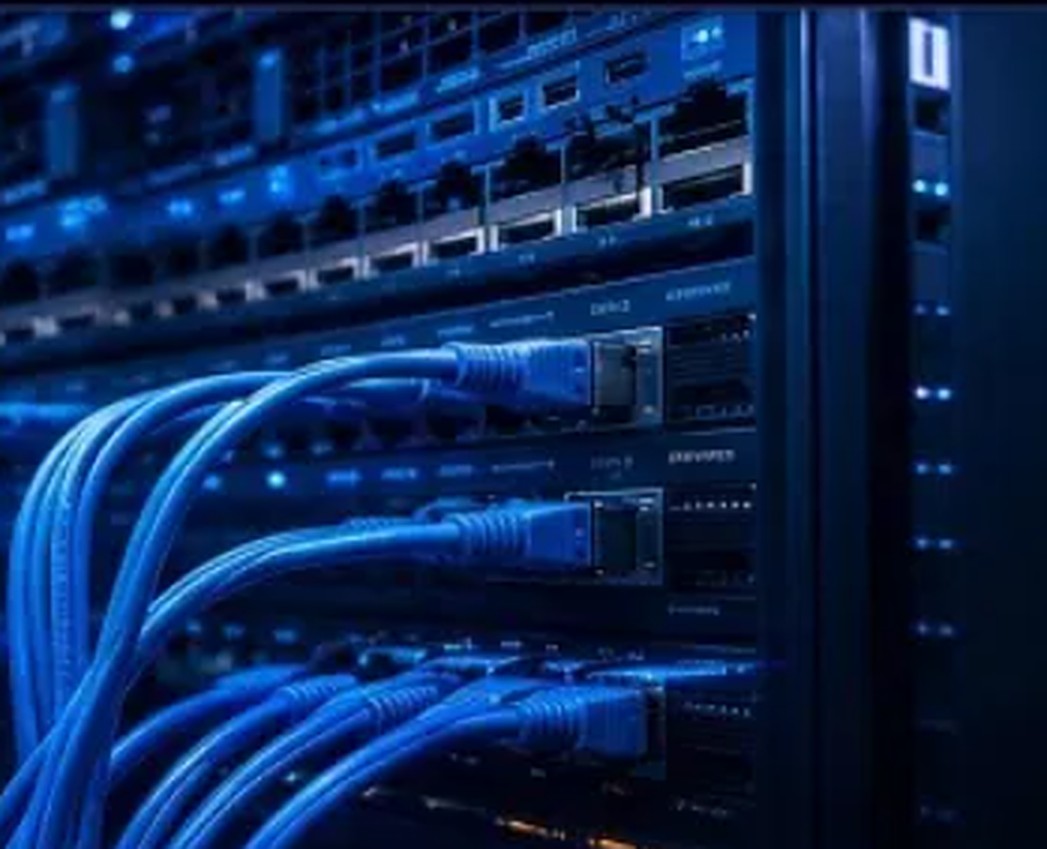 Rack de rede com patch cords organizados